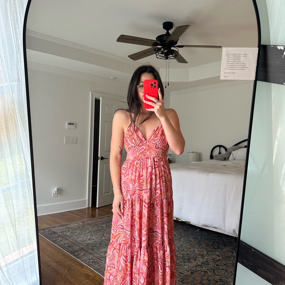 Jessica Simpson Pink Ruffled Tiered Maxi Dress